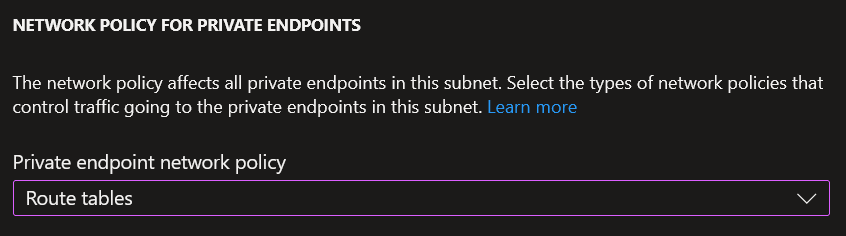 Subnet network policy settings for private endpoints